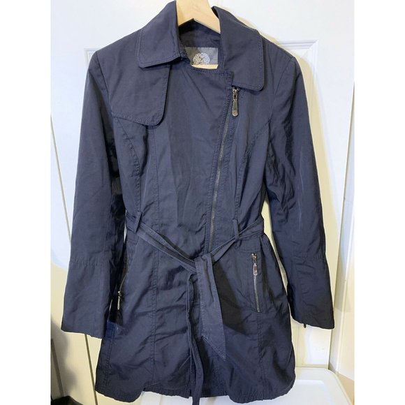 Vince Camuto Women’s Sz M Blue Jacket Trench Coat with belt rain - Picture 4 of 11